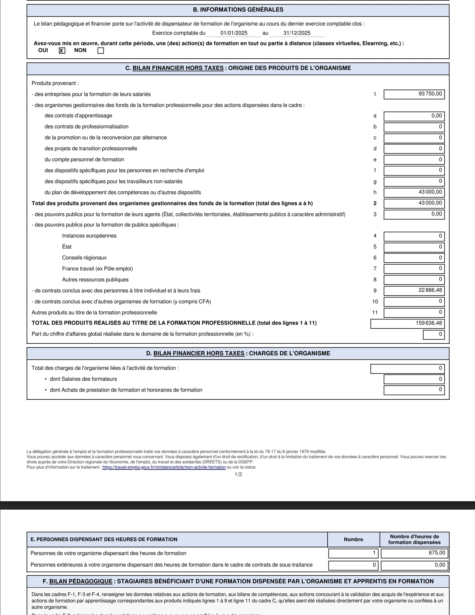 Bilan Pédagogique et Financier (BPF) généré automatiquement par QualioForm