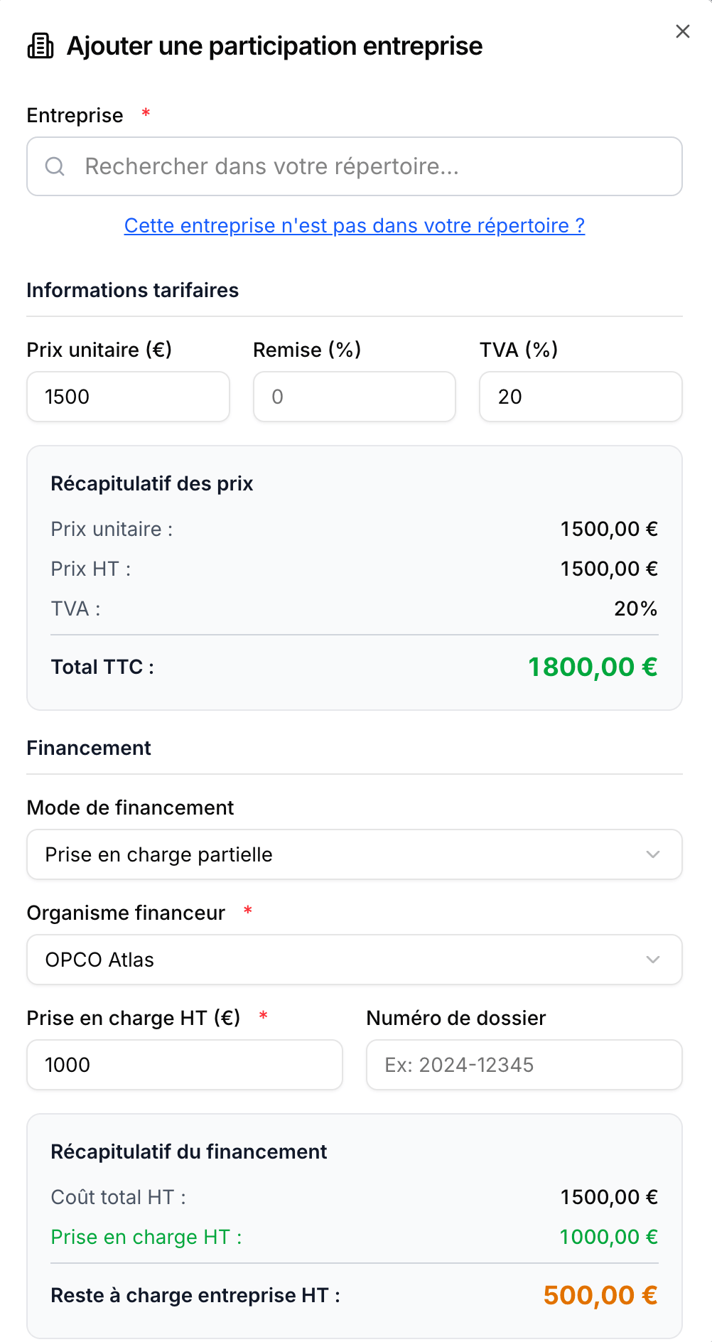 Qualioform - ajout de participants entreprise