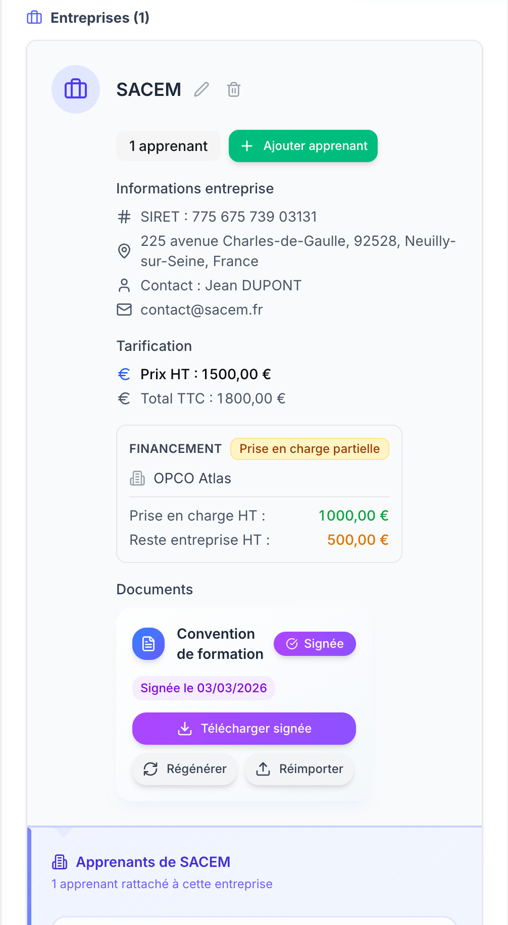 Qualioform - convention de formation générée automatiquement