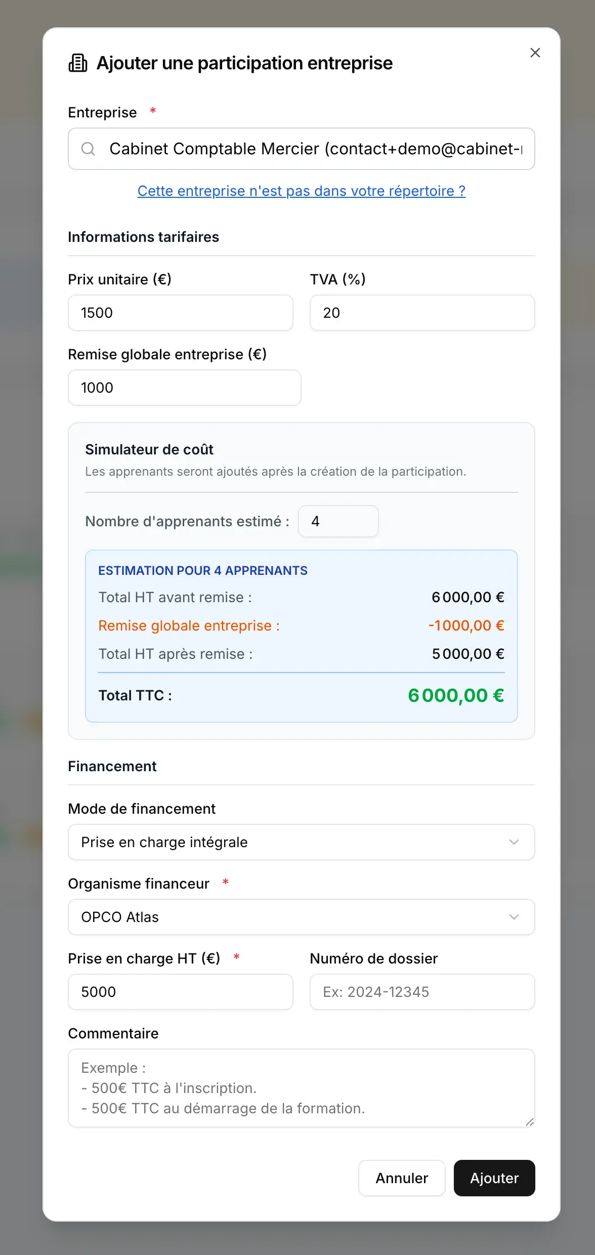 Ajout d'une participation entreprise : tarifs, simulateur de coût et financement OPCO
